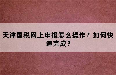 天津国税网上申报怎么操作？如何快速完成？