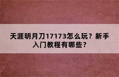 天涯明月刀17173怎么玩？新手入门教程有哪些？