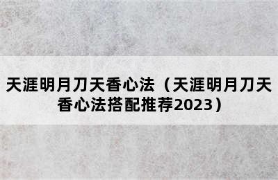 天涯明月刀天香心法（天涯明月刀天香心法搭配推荐2023）