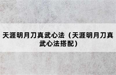 天涯明月刀真武心法（天涯明月刀真武心法搭配）