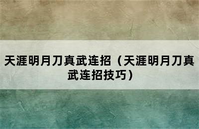 天涯明月刀真武连招（天涯明月刀真武连招技巧）