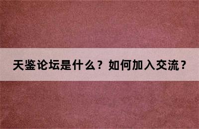 天鉴论坛是什么？如何加入交流？