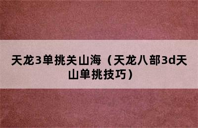 天龙3单挑关山海（天龙八部3d天山单挑技巧）