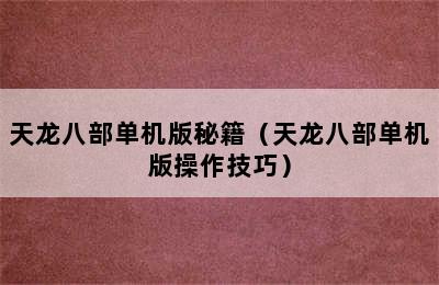 天龙八部单机版秘籍（天龙八部单机版操作技巧）