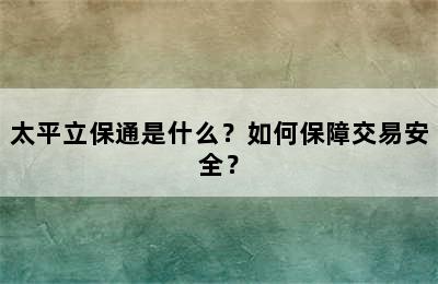 太平立保通是什么？如何保障交易安全？