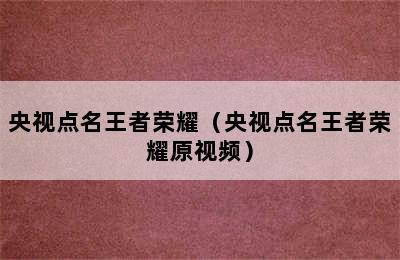 央视点名王者荣耀（央视点名王者荣耀原视频）