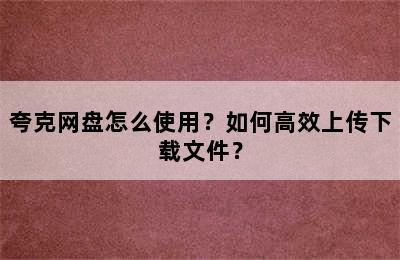 夸克网盘怎么使用？如何高效上传下载文件？