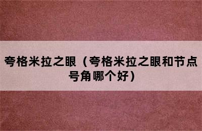 夸格米拉之眼（夸格米拉之眼和节点号角哪个好）