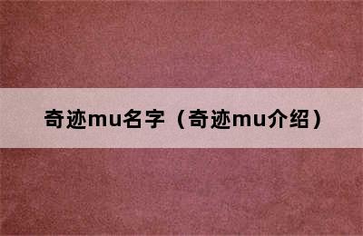 奇迹mu名字（奇迹mu介绍）