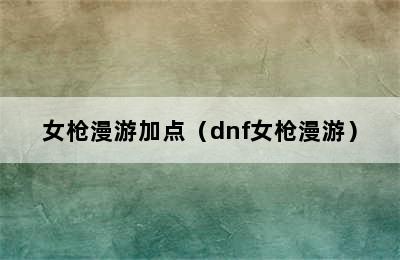 女枪漫游加点（dnf女枪漫游）