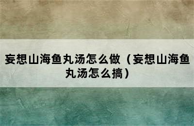 妄想山海鱼丸汤怎么做（妄想山海鱼丸汤怎么搞）