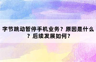 字节跳动暂停手机业务？原因是什么？后续发展如何？