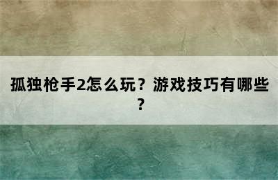 孤独枪手2怎么玩？游戏技巧有哪些？