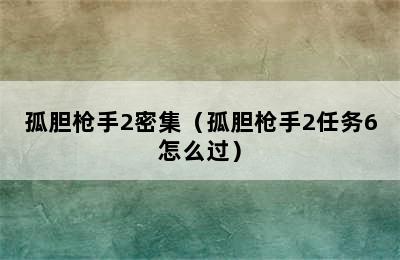 孤胆枪手2密集（孤胆枪手2任务6怎么过）