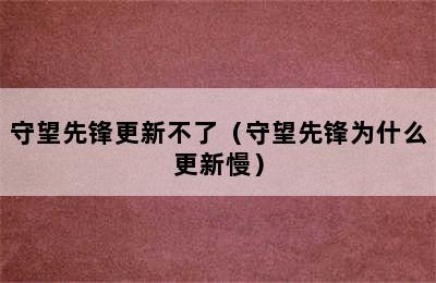 守望先锋更新不了（守望先锋为什么更新慢）