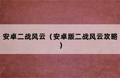 安卓二战风云（安卓版二战风云攻略）