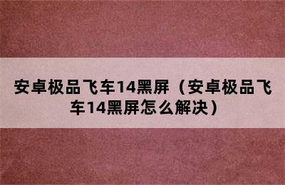 安卓极品飞车14黑屏（安卓极品飞车14黑屏怎么解决）