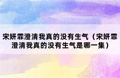 宋妍霏澄清我真的没有生气（宋妍霏澄清我真的没有生气是哪一集）