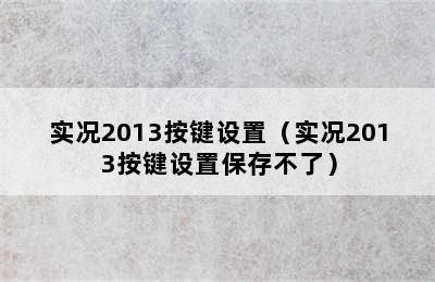 实况2013按键设置（实况2013按键设置保存不了）