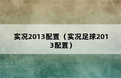 实况2013配置（实况足球2013配置）