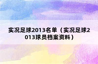 实况足球2013名单（实况足球2013球员档案资料）