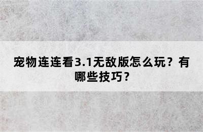 宠物连连看3.1无敌版怎么玩？有哪些技巧？