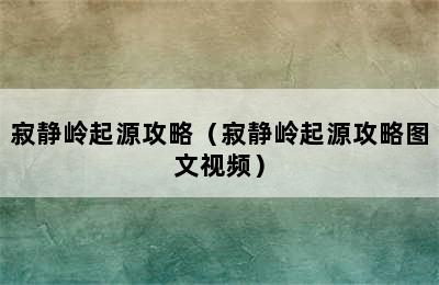 寂静岭起源攻略（寂静岭起源攻略图文视频）