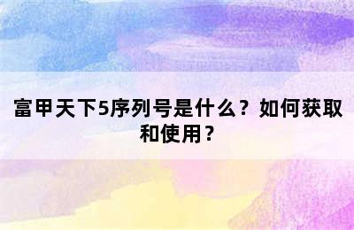 富甲天下5序列号是什么？如何获取和使用？