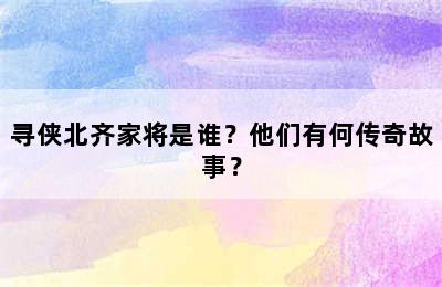 寻侠北齐家将是谁？他们有何传奇故事？