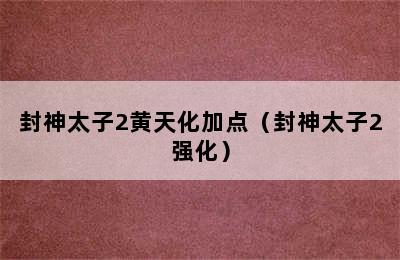 封神太子2黄天化加点（封神太子2强化）