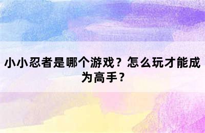 小小忍者是哪个游戏？怎么玩才能成为高手？