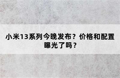 小米13系列今晚发布？价格和配置曝光了吗？