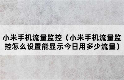 小米手机流量监控（小米手机流量监控怎么设置能显示今日用多少流量）