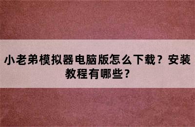 小老弟模拟器电脑版怎么下载？安装教程有哪些？