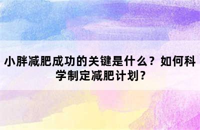 小胖减肥成功的关键是什么？如何科学制定减肥计划？