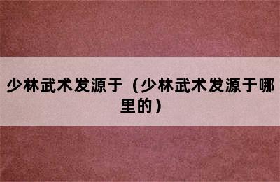 少林武术发源于（少林武术发源于哪里的）