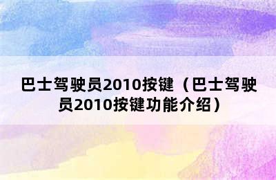 巴士驾驶员2010按键（巴士驾驶员2010按键功能介绍）