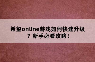 希望online游戏如何快速升级？新手必看攻略！