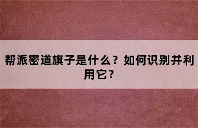 帮派密道旗子是什么？如何识别并利用它？