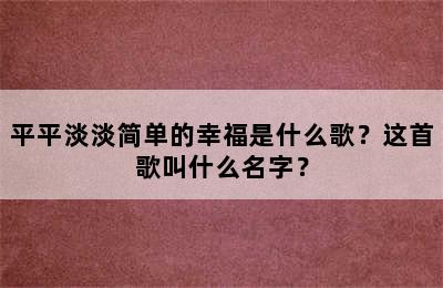 平平淡淡简单的幸福是什么歌？这首歌叫什么名字？