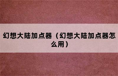 幻想大陆加点器（幻想大陆加点器怎么用）