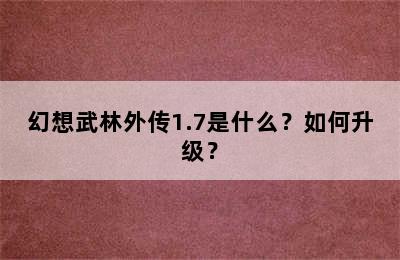 幻想武林外传1.7是什么？如何升级？