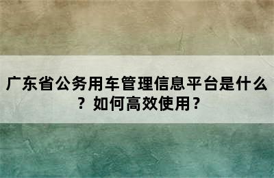 广东省公务用车管理信息平台是什么？如何高效使用？