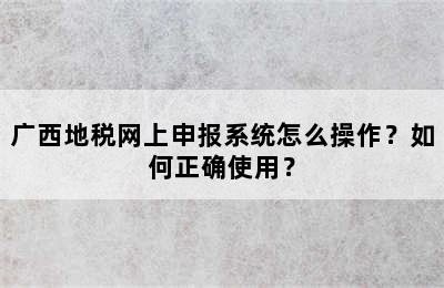 广西地税网上申报系统怎么操作？如何正确使用？