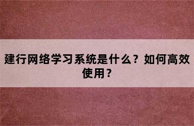 建行网络学习系统是什么？如何高效使用？