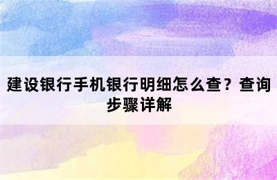 建设银行手机银行明细怎么查？查询步骤详解