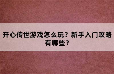 开心传世游戏怎么玩？新手入门攻略有哪些？