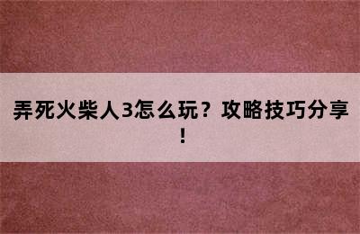 弄死火柴人3怎么玩？攻略技巧分享！