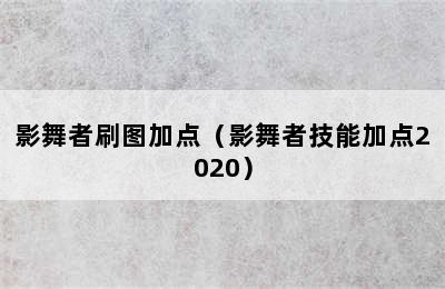 影舞者刷图加点（影舞者技能加点2020）