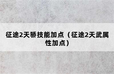 征途2天骄技能加点（征途2天武属性加点）